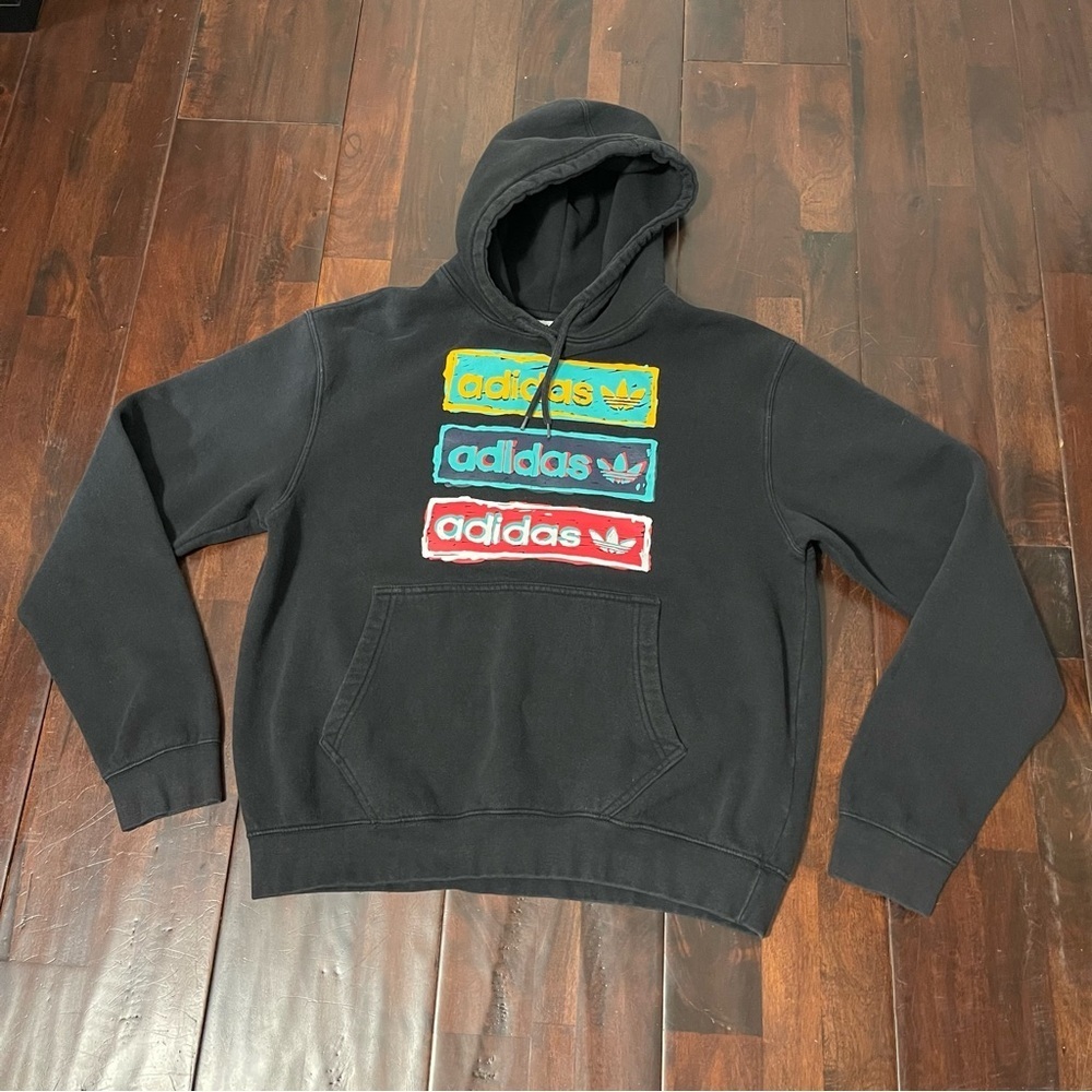 Adidas Tri Linear Black Hoodie Men’s Size Large Multi Color Skater Y2K